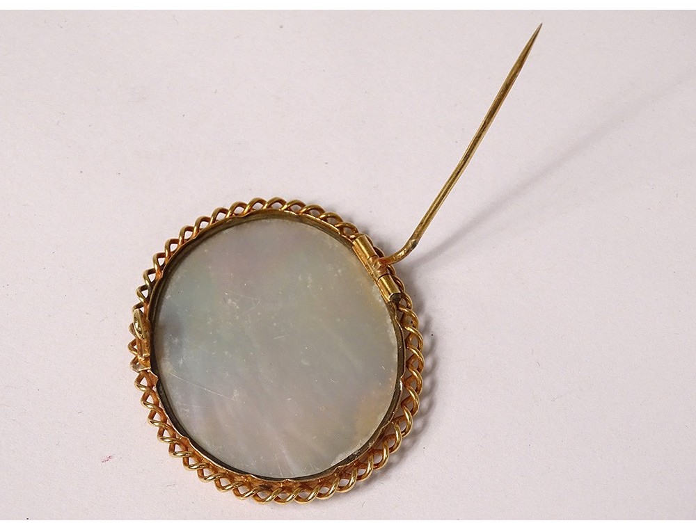 Broche or miniature sur nacre | Antiquités Julie