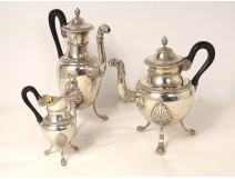 Coffee service 3PC solid silver jug Vieillard Courtois 1714gr XIXth