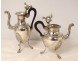 Coffee service 3PC solid silver jug Vieillard Courtois 1714gr XIXth