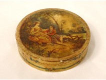 Ivory round box painted gallant scene couple characters landscape nineteenth