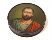 Round box lacquered wood portrait of an antique man Aristide Napoleon III XIXth