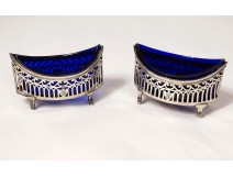 Pair of salt shakers in sterling silver Coq Paris Milleraud-Bouty eighteenth