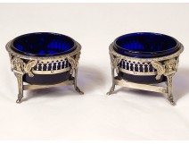 Pair of salt shakers Empire solid silver Coq Paris goldsmith Beydel nineteenth