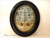 Work reliquary Hair Oval Frame blackened wood NAPIII 19th