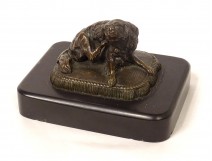 19th century bronze dog paperweight sculpture black marble cushion