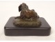 19th century bronze dog paperweight sculpture black marble cushion