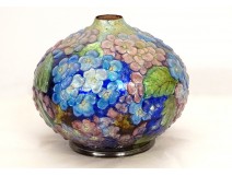 Limoges enamel ball vase Camille Fauré flowers hydrangeas twentieth century