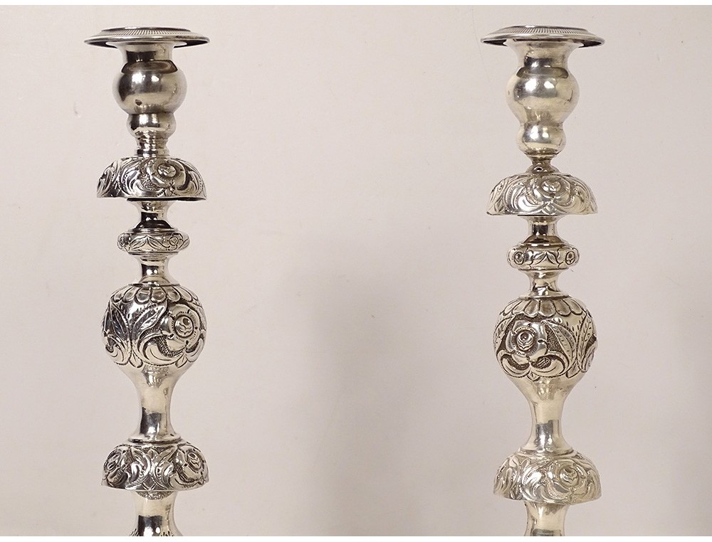 Pair of sterling silver candlesticks Poland Warsaw Szmul Szkarlat 742gr