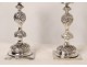 Pair of sterling silver candlesticks Poland Warsaw Szmul Szkarlat 742gr XIXth