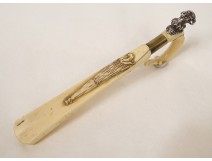 Antique ivory shoehorn carved rabbit hare head harlequin nineteenth century