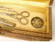 Sewing kit silver vermeillé box gilded leather iron nineteenth century