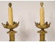 Pair of gilded bronze neo-gothic candle spike lamps Christ the Virgin XIXth