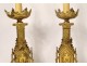 Pair of gilded bronze neo-gothic candle spike lamps Christ the Virgin XIXth