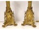 Pair of gilded bronze neo-gothic candle spike lamps Christ the Virgin XIXth