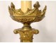 Pair of gilded bronze neo-gothic candle spike lamps Christ the Virgin XIXth