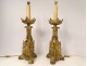 Pair of gilded bronze neo-gothic candle spike lamps Christ the Virgin XIXth