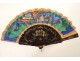 Fan gouache lacquered wood Chinese characters mandarins gardens XIXth