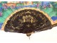 Fan gouache lacquered wood Chinese characters mandarins gardens XIXth