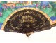 Fan gouache lacquered wood Chinese characters mandarins gardens XIXth