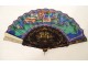 Fan gouache lacquered wood Chinese characters mandarins gardens XIXth