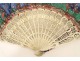 Fan gouache Chinese characters mandarins pagoda garden box XIXth