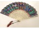 Fan gouache Chinese characters mandarins pagoda garden box XIXth