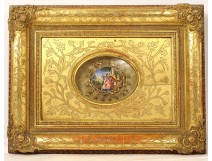 Miniature oval reliquary frame Saint-Paul stuccoed wood gilded paperolle XIXth