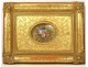 Miniature oval reliquary frame Saint-Paul stuccoed wood gilded paperolle XIXth