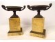 Pair of decorative cassolettes marble Siena bronze Restoration XIXth century