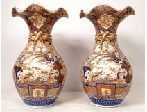 Pair of large Imari porcelain vases Japan dragon phoenix gilding XIXth century