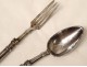 Folding silver travel cutlery Minerva goldsmith Balheux XIXth century