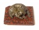 Small paperweight sculpture bronze dog lying red marble cherry nineteenth