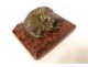 Small paperweight sculpture bronze dog lying red marble cherry nineteenth