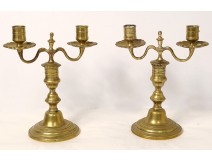 Pair candlesticks 2 lights Louis XIV bronze candelabra candlesticks XVIIIth century