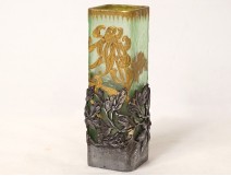 Small golden frosted glass vase Montjoye Legras Victor Saglier Art Nouveau XIXth
