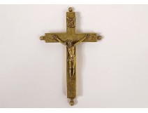 Golden brass reliquary cross Saints Victor Blaise Christ crucifix XIX