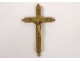 Golden brass reliquary cross Saints Victor Blaise Christ crucifix XIX