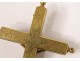 Golden brass reliquary cross Saints Victor Blaise Christ crucifix XIX