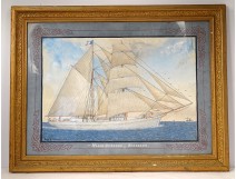 Marine gouache ex-voto two-masted boat Couëdel Marie Suzanne Bordeaux 19th