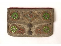 Small coin purse embroidery silver thread sequins late 18th early 19th century