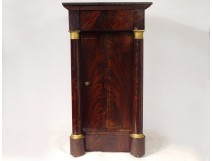 Empire mahogany bedside table gray marble gilt bronze columns XIXth