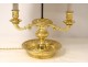 Hot water bottle lamp 2 lights Empire gilt bronze palmettes flowers 20th century