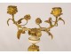 Pair candlesticks 2 lights Louis XVI flowered gilded bronze crystal marble XIXth