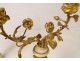 Pair candlesticks 2 lights Louis XVI flowered gilded bronze crystal marble XIXth