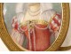 Miniature painted oval portrait woman Queen Marie Medici brass frame 19th