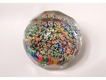 Sulfide cut crystal paperweight millefiori flowers 20th century