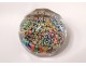 Sulfide cut crystal paperweight millefiori flowers 20th century