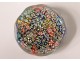 Sulfide cut crystal paperweight millefiori flowers 20th century