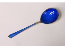 Small solid silver spoon blue enamel Denmark PB 17gr 20th century