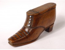 Snuff box carved wood shoe shoe Popular Art XIXth century